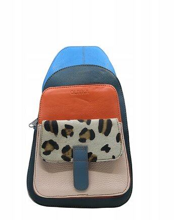 Plecak na jedno ramię skórzany kolorowy damski kieszenie ze skrawków OLIVKA, Olivka Warsaw