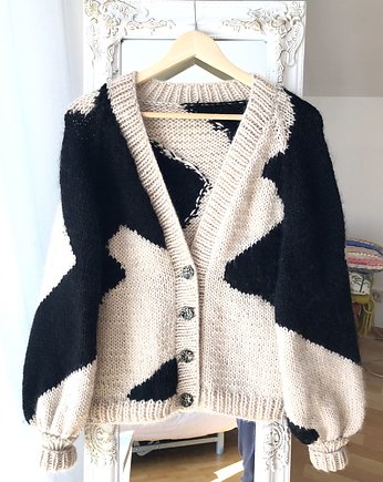 Ręcznie robiony sweter w łaty 100% wełna handmade, GANGSTA KNIT
