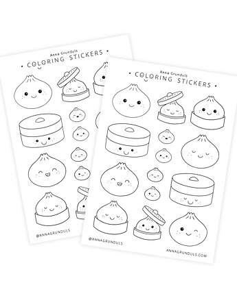Naklejki do Kolorowania Urocze Pierożki Squishy Dumplings 1 Arkusz