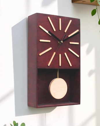 Drewniany Mahoniowy zegar ścienny z wahadłem, Clock Wood Studio