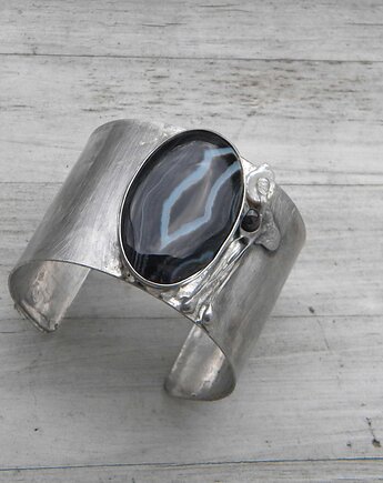 Agat - perła - granat  - BRANSOLETA MANKIET - CUFF, Beata Trotter