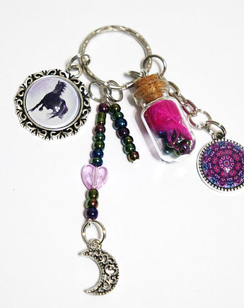 Breloczek - Czarny koń, mandala, fiolka, yenoo