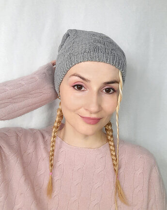 Kaszmirowa czapka- czapka z kaszmiru 100% szara, BAJKA projekt