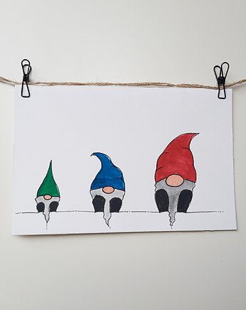 Kartka Świąteczna Skrzaty, akwarela., decotyw