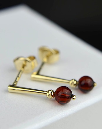 Złote sztyfty z koniakowym bursztynem pr. 585