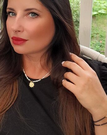 Naszyjnik Choker Perły Naturalne & Zawieszka Słońce MALIBU PEARLS, BY LUI Biżuteria i Dodatki