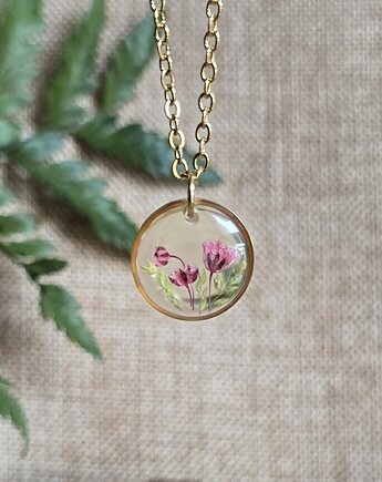 Kwiatowa łąka Złoty wisiorek prawdziwe kwiaty różowe, zkwiatem