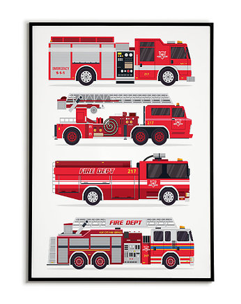 Plakat STRAŻ POŻARNA - wozy strażackie, Bajkowe Obrazki