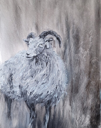 Obraz olejny ręcznie malowany. Owca. Baran., Galeria Alma