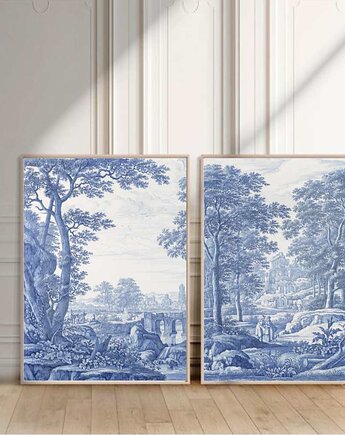 DWA PLAKATY toile de jouy, scenki rodzajowe, black dot studio