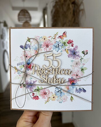 Rustykalna kartka życzenia z okazji 55. rocznicy ślubu, sorte
