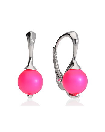 Kolczyki angielskie neon róż perła Swarovski, KOM Biżuteria
