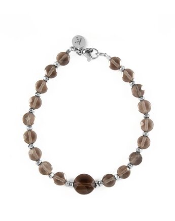 Bransoletka z brązowych Kwarców Dymnych - Wersja Srebrna, Kulka Bransoletki