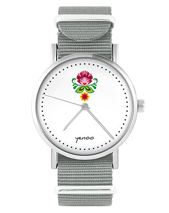 Zegarek - Folkowy kwiat - szary, nato, yenoo