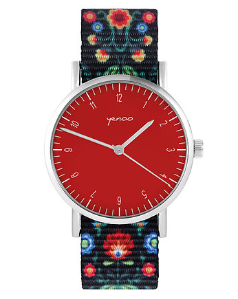 Zegarek - Simple, czerwony - folk czarny, nato, yenoo