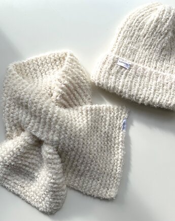 Wełniany zestaw czapka szalik Boucle alpaka wełna handmade ręcznie robiona, GANGSTA KNIT