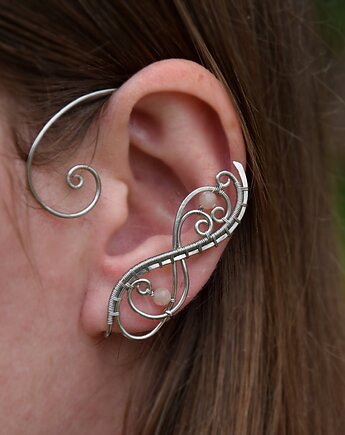 Nausznica zausznica kamień słoneczny wire wrapping, Agata Rozanska