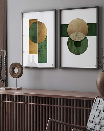 Zestaw plakatów - geometryczna abstrakcja w zieleni, Futuro Design