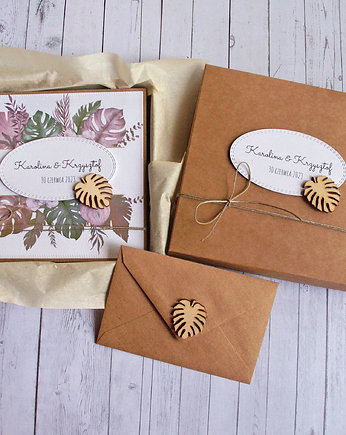 Kartka w pudełku : personalizacja : monstera BOHO, kaktusia