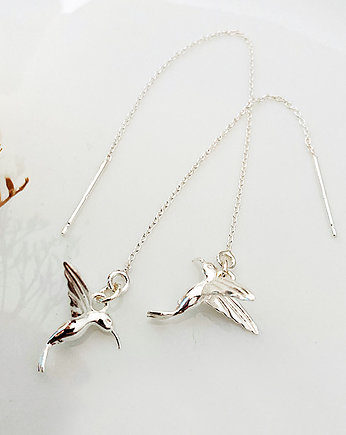 KOLCZYKI kolibry, z kolibrem, srebro, Anemon Atelier