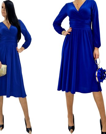 Chabrowa elegancka sukienka  midi draperia r 36-56, MC Fashion