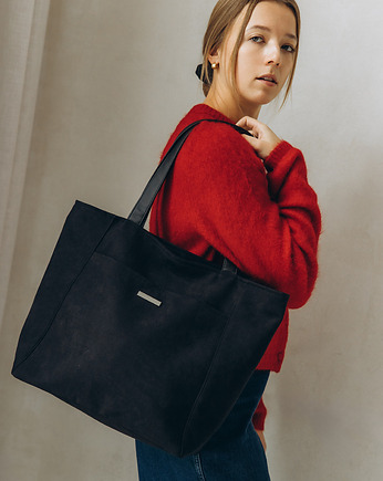 Torba Shopper z czarnego nubuku tapicerskiego., Karolina Audycka