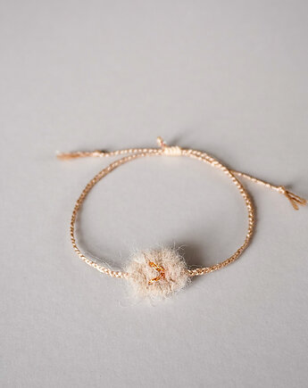 Bransoletka na sznurku z tkanym ręcznie elementem, Słońcem Tkane