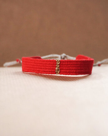 Czerwona bransoletka bawełniana, tkana - na szczęście, Słońcem Tkane