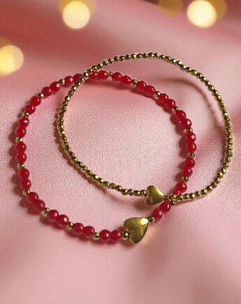 Komplet czerwono-złoty : bransoletki z serduszkami : na prezent, kaktusia