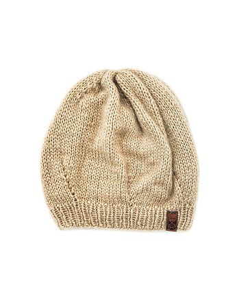 Czapka beretowa z alpaki ciepły beż, Holy Alpaca Knit