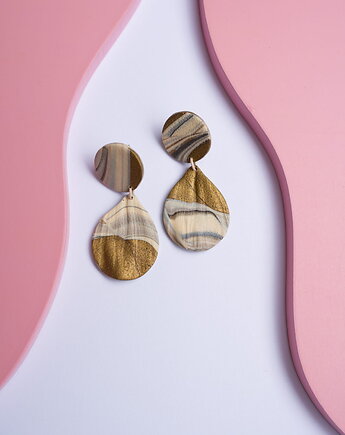 Kolczyki listki z fakturą marmurkowe, Dwie Gliny