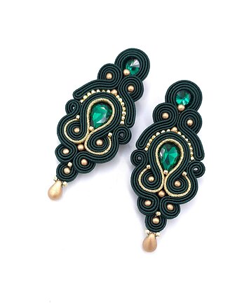 Kolczyki sutasz zielone ze złotem Olia wieczorowe z kryształkami, Katrina Rossa