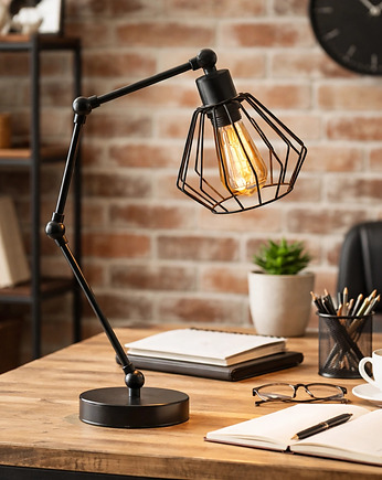 Czarna lampa biurkowa z regulowanym ramieniem AMPARA LOFT, lampy loftowe LYSNE LOFT