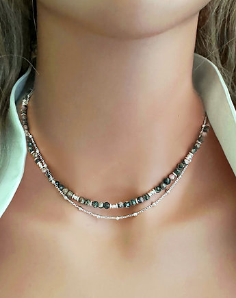 Naszyjnik z rodonitu, szaro różowy kamień  srebro, Anemon Atelier