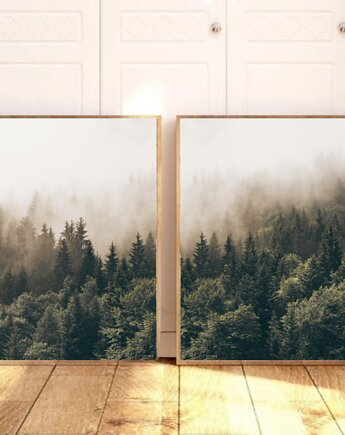 PLAKATY las zielony zdjęcie lasu we mgle zestaw 2, black dot studio