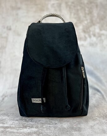 Welurowy plecak miejski czarny, sacky bag