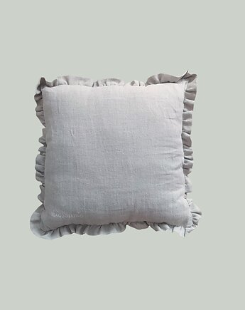 Lniana kwadratowa poduszka dekoracyjna z falbaną Biosennie, biosennie