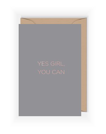 Minia kartka z napisem w kolorze rose gold Yes Girl, you can!, OKAZJE - Prezent na Komunie