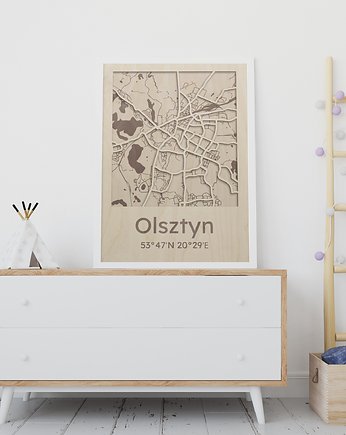 Mapa polskich miast OLSZTYN Drewniany obraz, OKAZJE - Prezenty na 18 dla syna