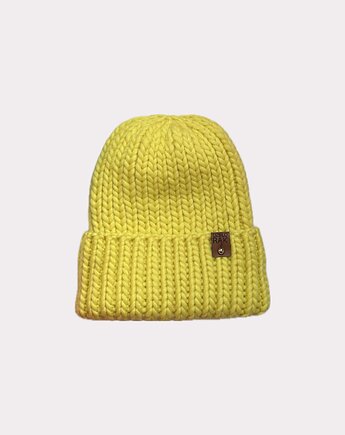 Wełniana czapka oversize - żółta, Kocie Motki