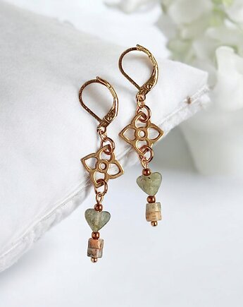 Agat i labradoryt : kolczyki długie : zamknięte bigle, kaktusia