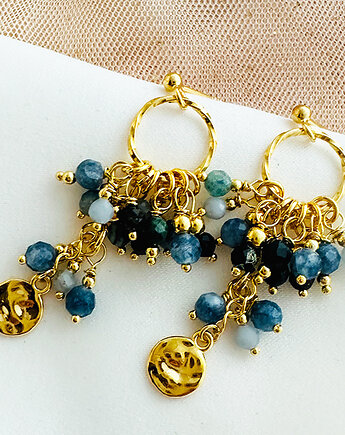 Kolczyki boho, niebieski szafir złoto, Anemon Atelier