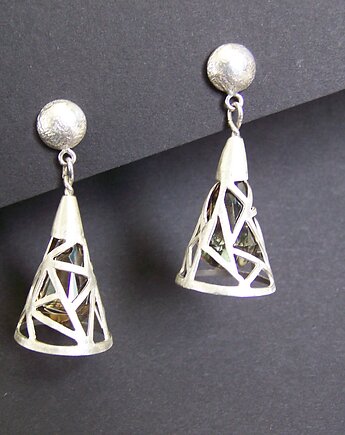 Srebrne geometryczne kolczyki z kryształem swarovskiego, AnArtisanNova