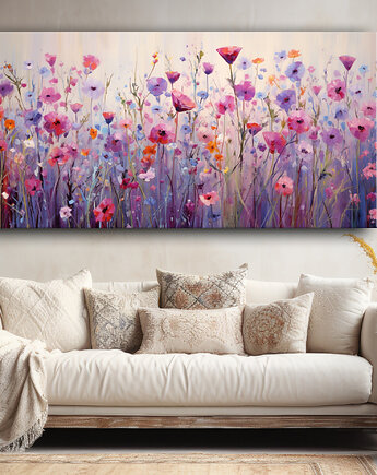 Polne kwiaty, maki - Plakat - Olej, Boho, Abstrakcja, Black Sapphire Art