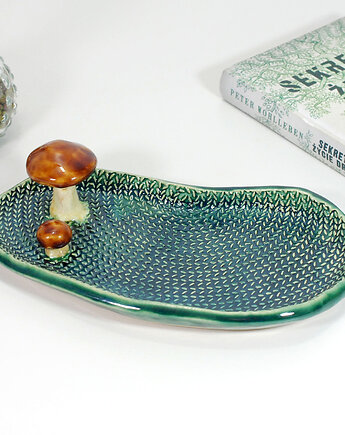 Ceramiczny talerzyk z grzybkiem - na biżuterię, drobiazgi, przekąski, 10FingersArt