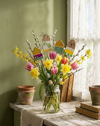 Zestaw Wielkanocny Drewniane Ozdoby  na piku w Stylu Skandynawskim, Panda Design