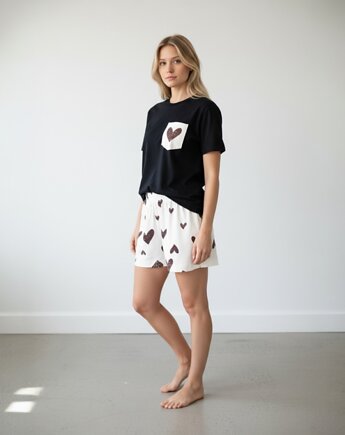 Piżama Unisex bawełniana w beżowe serca, HisOutfit