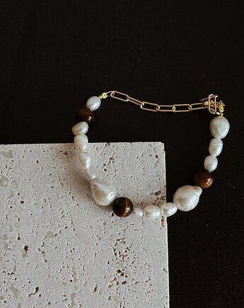 Bransoletka Perły naturalne i Tygrysie oko, Chmolowska Jewellery