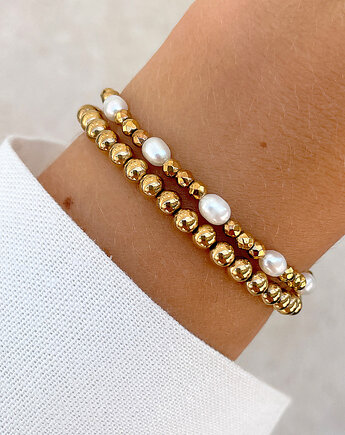 Bransoletki na gumce - perły bella z hematytem, Bring Biżuteria