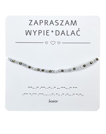 Bransoletka z alfabetem Morse Labradoryt, Księżycowy, Piryt, karolina kosior